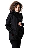 GoFuture Damen Tragejacke für Mama und Baby mit 2 Tragepositionen 5in1 Känguru aus Concordia Shell und Fleece LOVEWINGS GF2071XE in Schwarz mit marineblauem Innenfutter