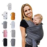 Fastique Kids® Babytragetuch - elastisches Tragetuch für Früh- und Neugeborene Kleinkinder - inkl. Baby Wrap Carrier Anleitung - Farbe grau